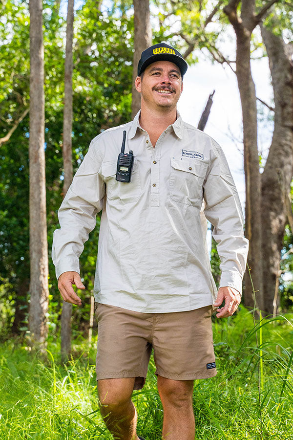 Mens Half Button Adventure Shirt - Beige