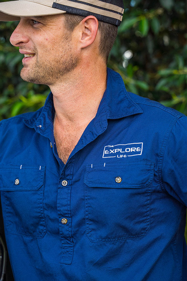 Mens Half Button Adventure Shirt - Navy