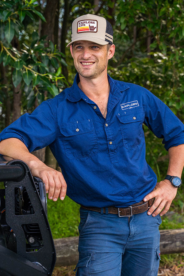 Mens Half Button Adventure Shirt - Navy