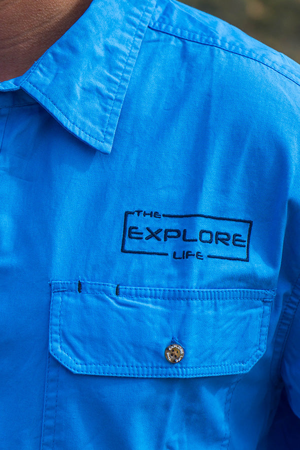 Mens Half Button Adventure Shirt - Blue