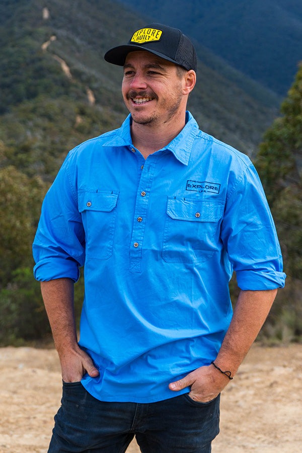 Mens Half Button Adventure Shirt - Blue