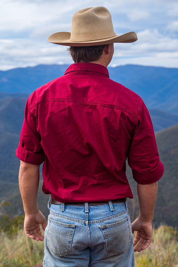 Mens Half Button Adventure Shirt - Maroon