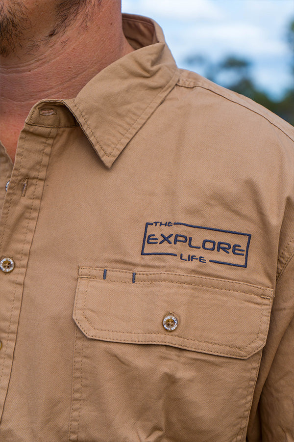 Mens Half Button Adventure Shirt - Clay