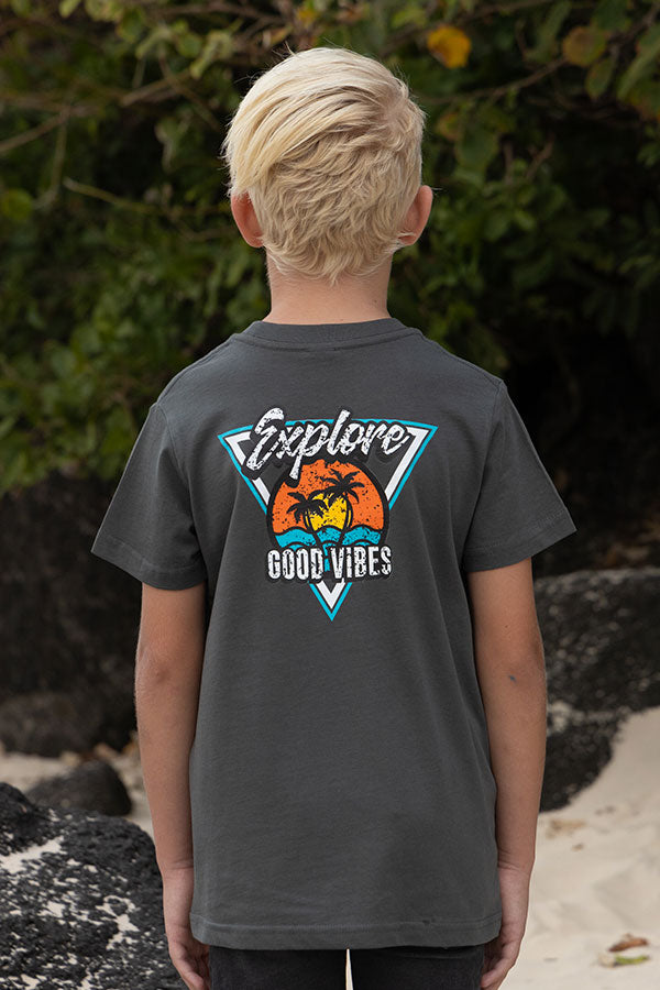 Kids Good Vibes Triangle Tee - Charcoal