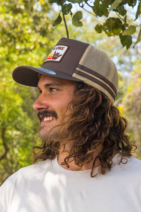 Explore Retro Shaka Patch Trucker Hat - Brown/Khaki