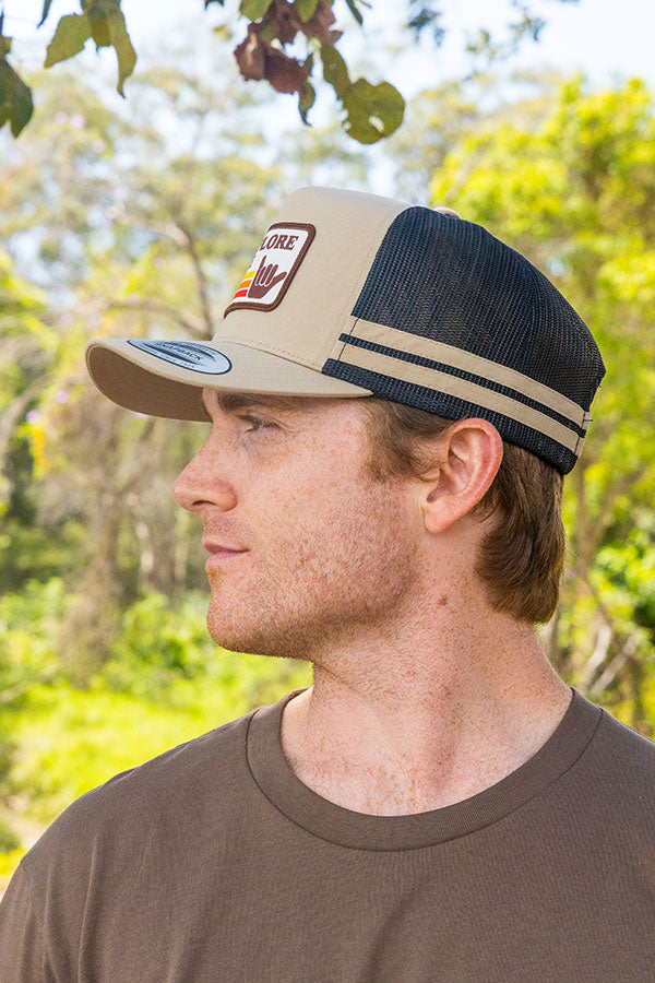 Explore Retro Shaka Patch Trucker Hat - Khaki/Black