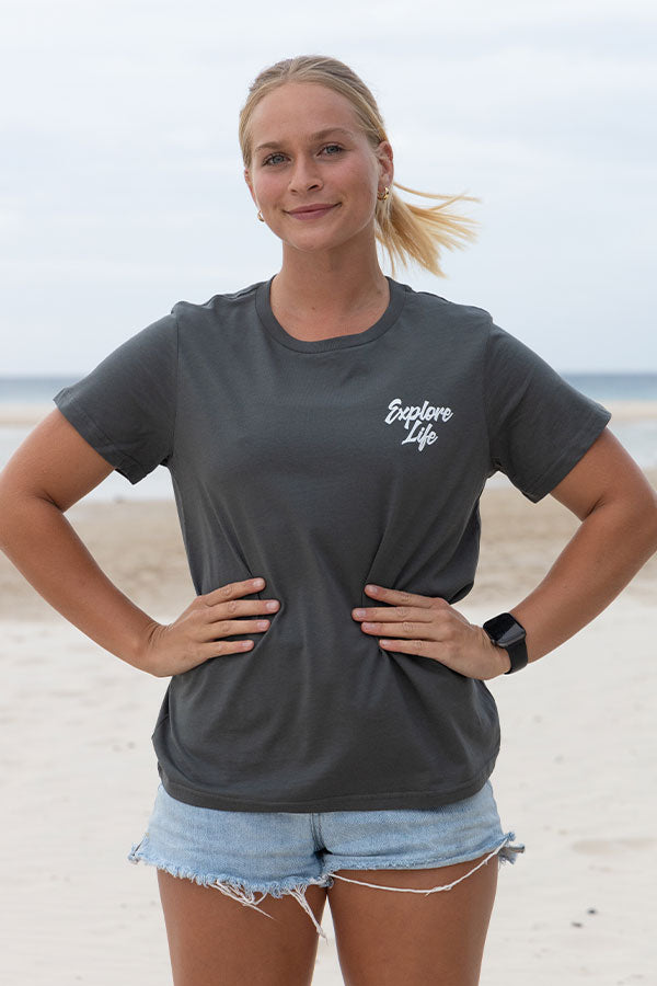 Womens Good Vibes Triangle Tee - Charcoal
