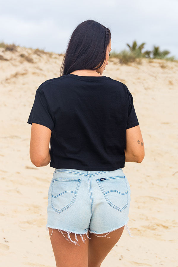 Explore Life - Womens Double Palm Tree Crop Tee - Black