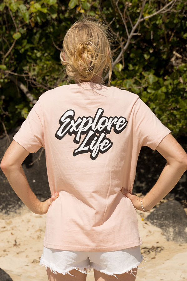 Women's Explore Life Script Tee - Pale Pink