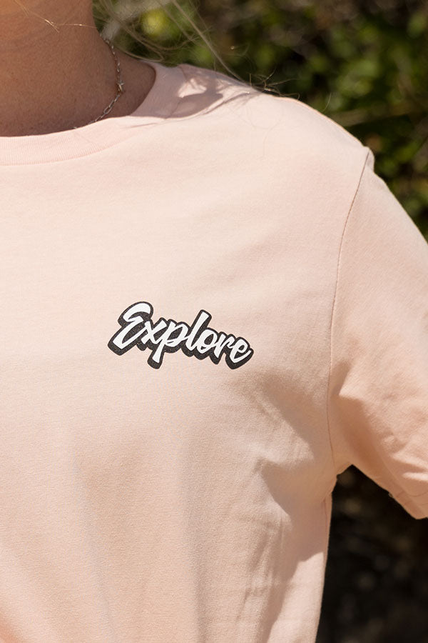 Women's Explore Life Script Tee - Pale Pink