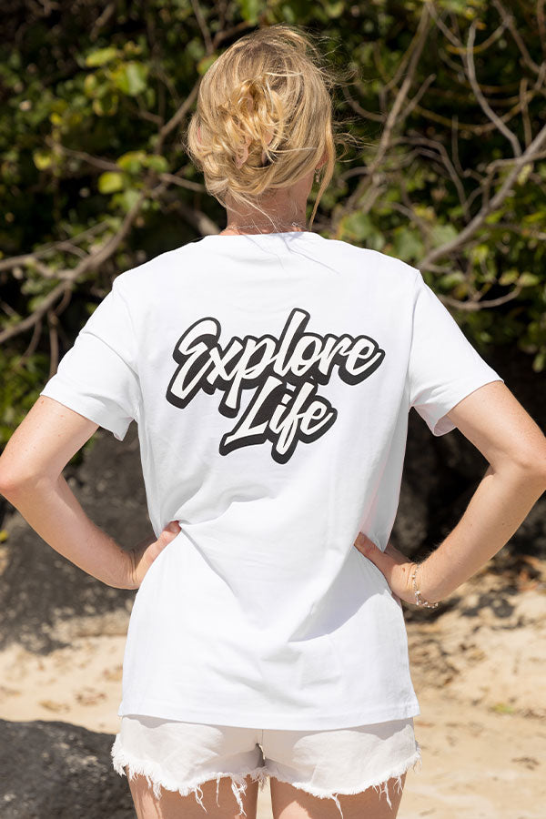 Women's Explore Life Script Tee - White