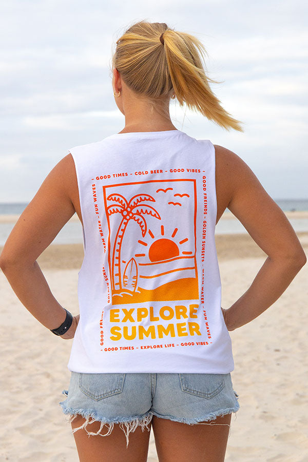 Womens Explore Summer Tank - White