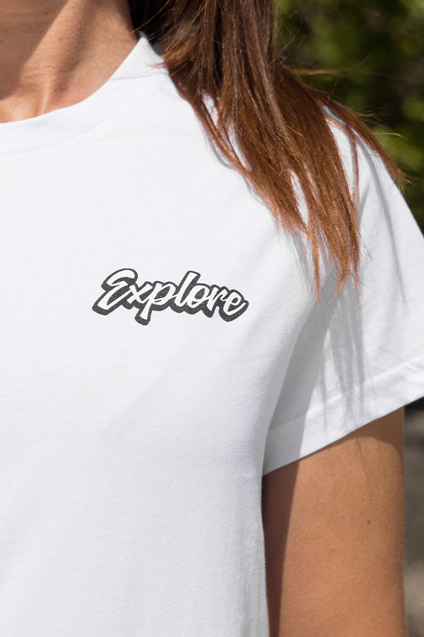 Women's Explore Life Script Tee - White