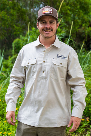 Mens Half Button Adventure Shirt - Beige