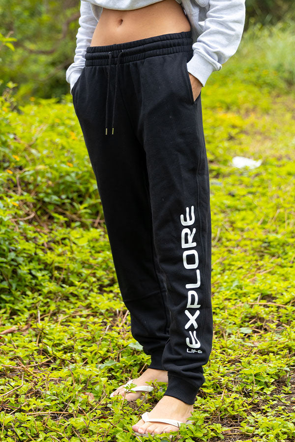 Womens Explore Stretch Logo Track Pants - Black