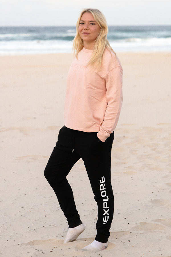 Womens Explore Stretch Logo Track Pants - Black