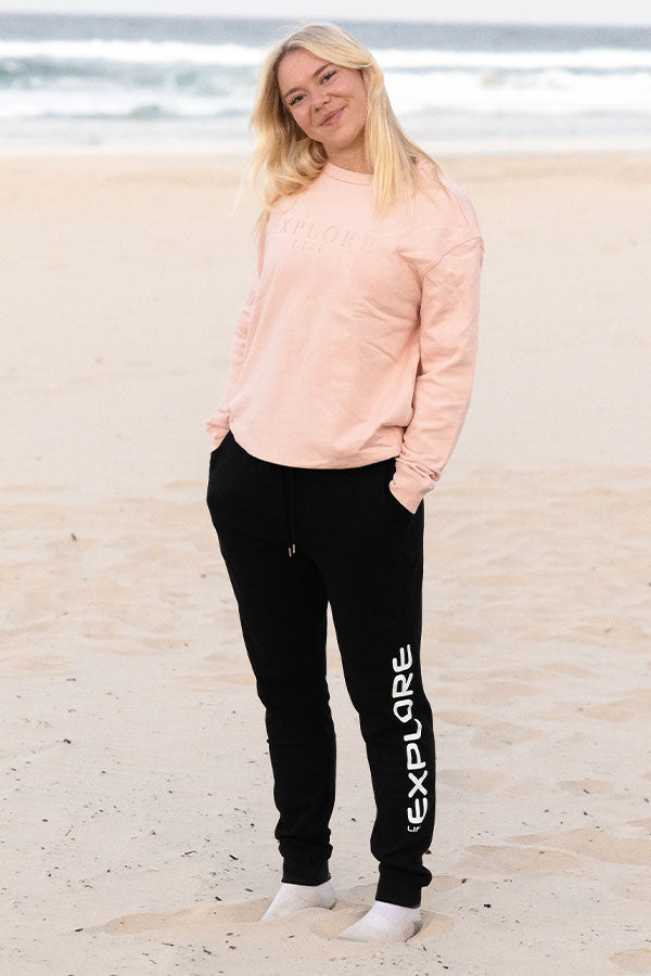 Womens Explore Stretch Logo Track Pants - Black