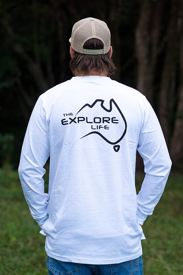 Mens Explore Life - Signature Long Sleeve Tee- White