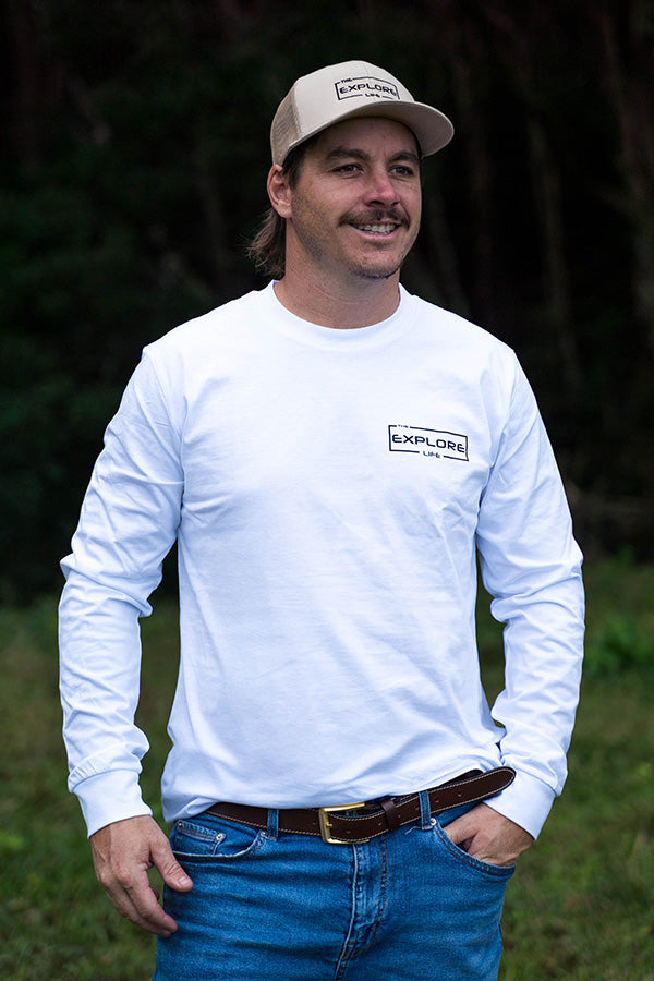 Mens Explore Life - Signature Long Sleeve Tee- White