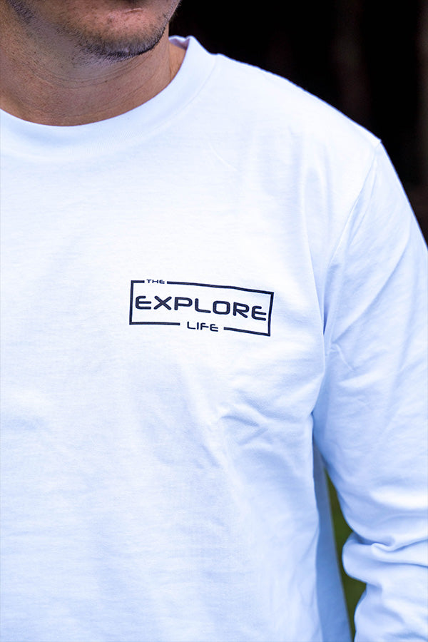 Mens Explore Life - Signature Long Sleeve Tee- White