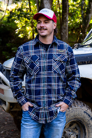 Explore Life Flannel Shirts - Navy/Green