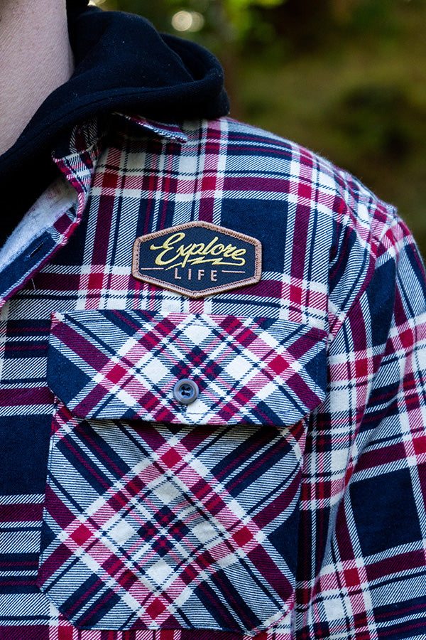 Explore Life Flannel Shirts - Navy/Red