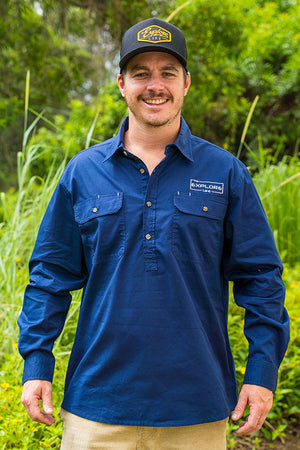 Mens Half Button Adventure Shirt - Navy