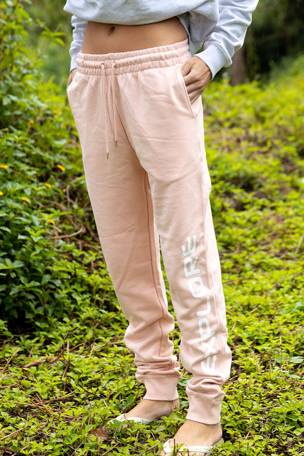 Womens Explore Stretch Logo Track Pants - Pale Pink