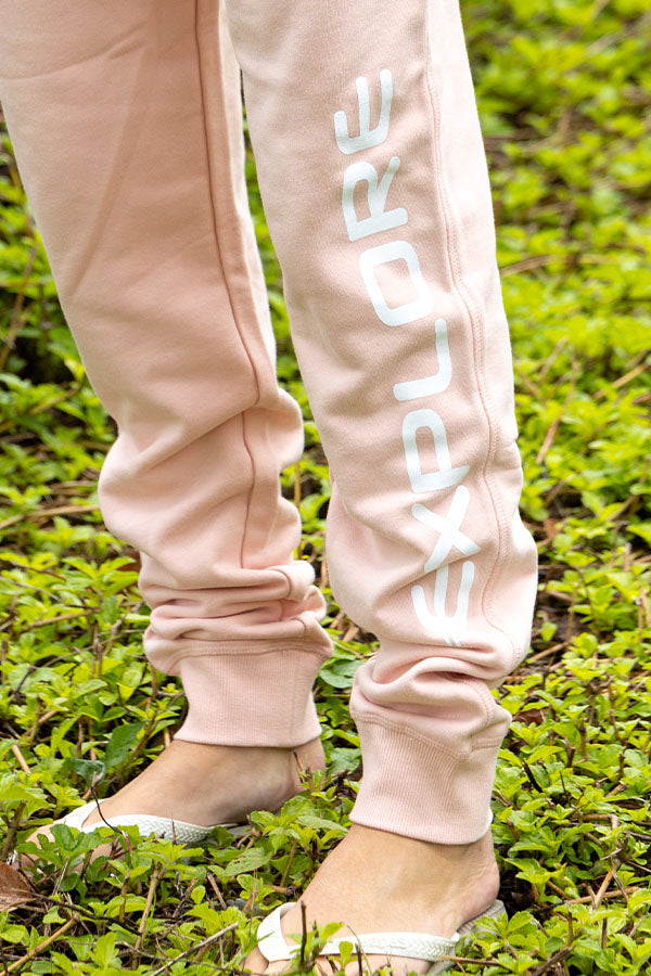 Womens Explore Stretch Logo Track Pants - Pale Pink