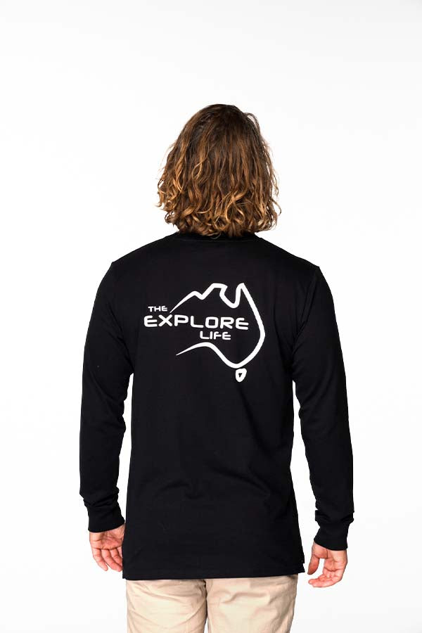 Mens Explore Life - Signature Long Sleeve Tee - Black