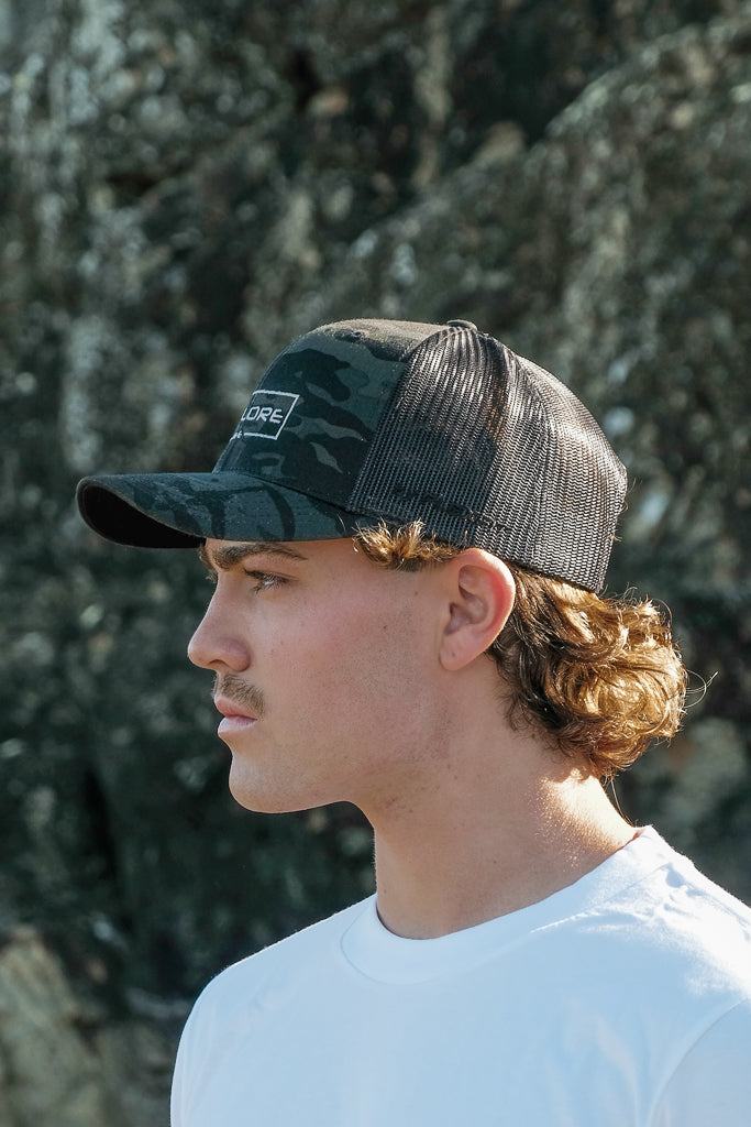 Explore Curved Trucker Hat - CAMO BLACK