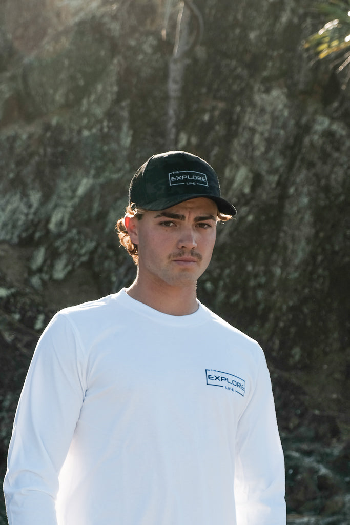 Explore Curved Trucker Hat - CAMO BLACK