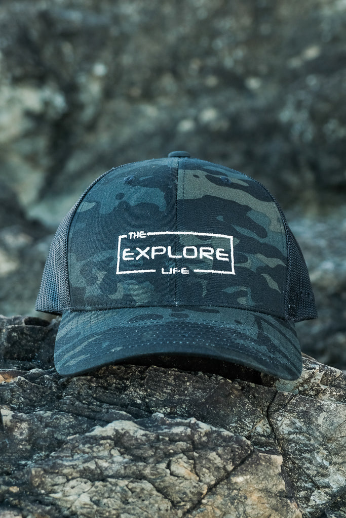Explore Curved Trucker Hat - CAMO BLACK