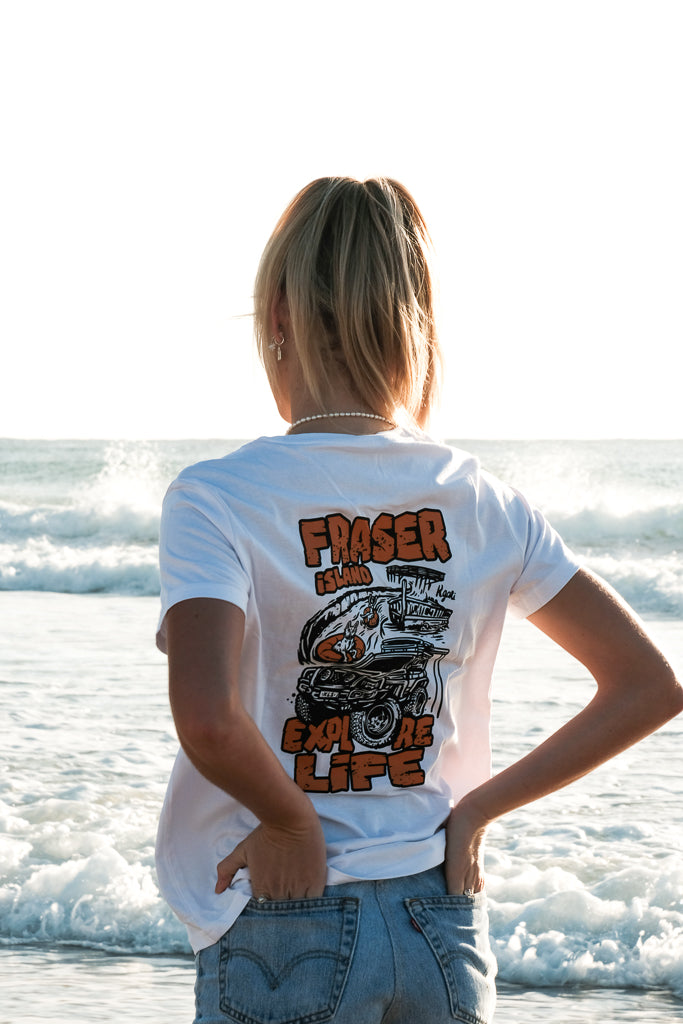 Womens Explore Destinations: Fraser Island - Tee - White