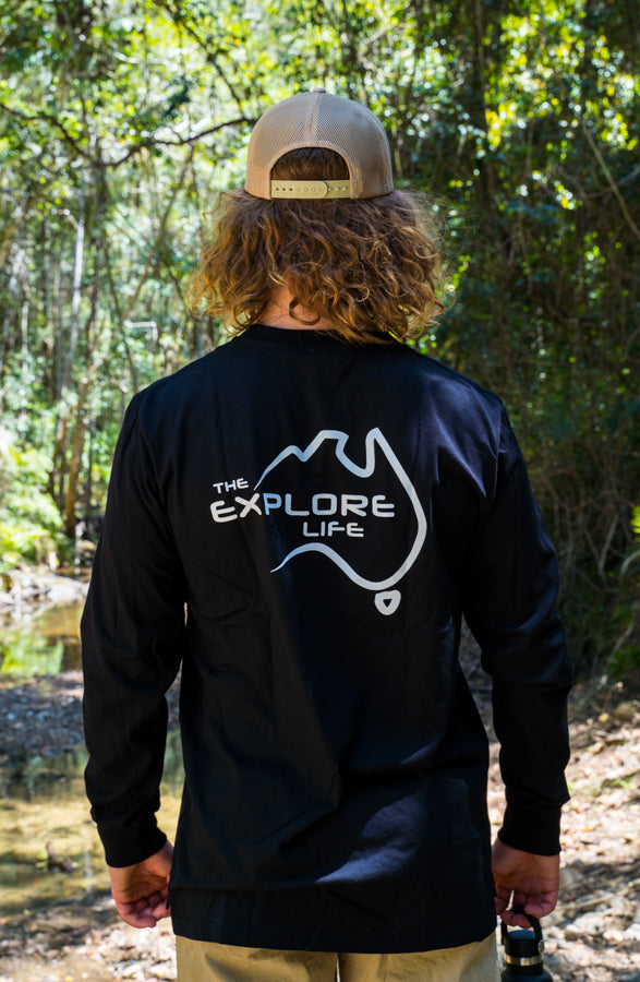 Mens Explore Life - Signature Long Sleeve Tee - Black