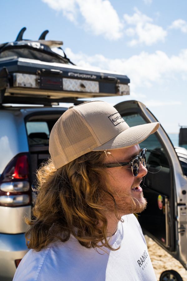 Explore Curved Trucker Hat - Khaki Pale