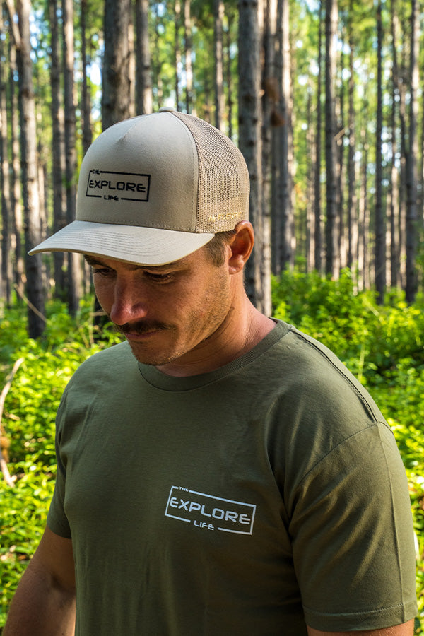 Explore Curved Trucker Hat - Khaki Pale