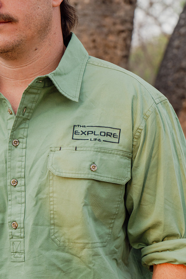 Mens Half Button Adventure Shirt - Cactus