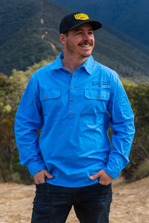 Mens Half Button Adventure Shirt - Blue