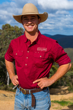 Mens Half Button Adventure Shirt - Maroon