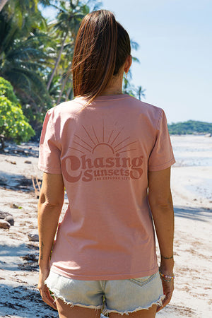 Womens Chasing Sunset Logo Tee - Faded Rose