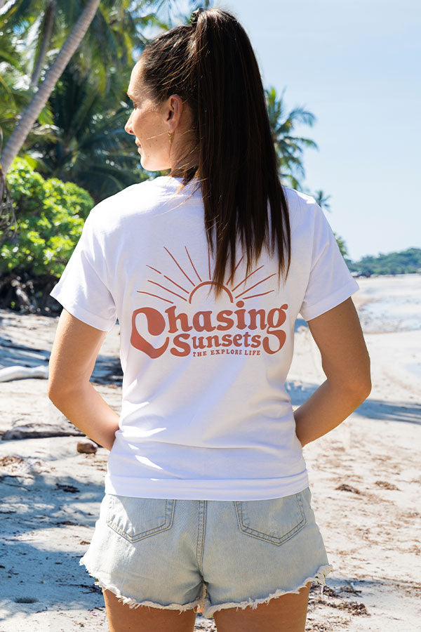 Womens Chasing Sunset Logo Tee - White