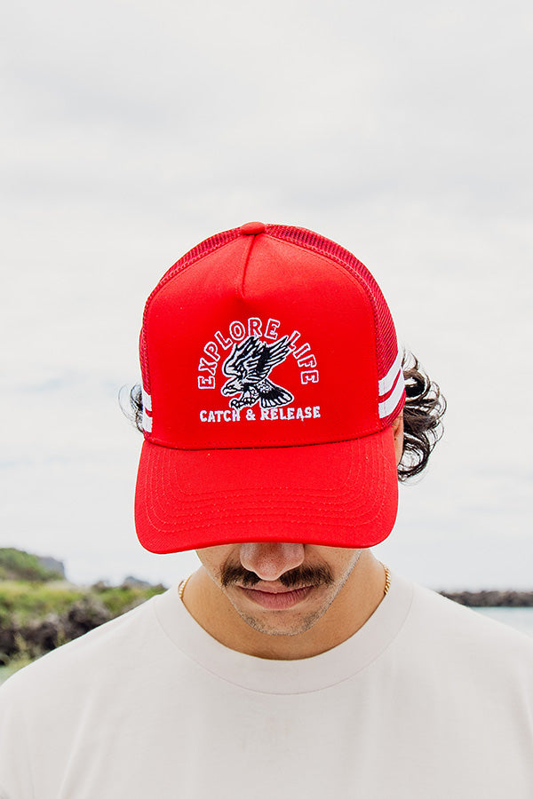 Explore Catch & Release Trucker Hat - Red/White