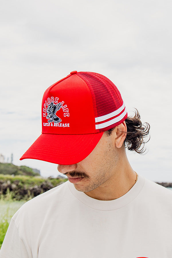 Explore Catch & Release Trucker Hat - Red/White