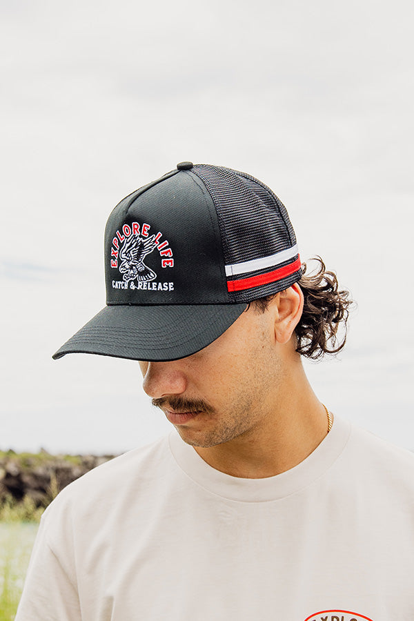 Explore Catch & Release Trucker Hat - Black/Red/White