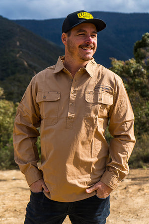 Mens Half Button Adventure Shirt - Clay