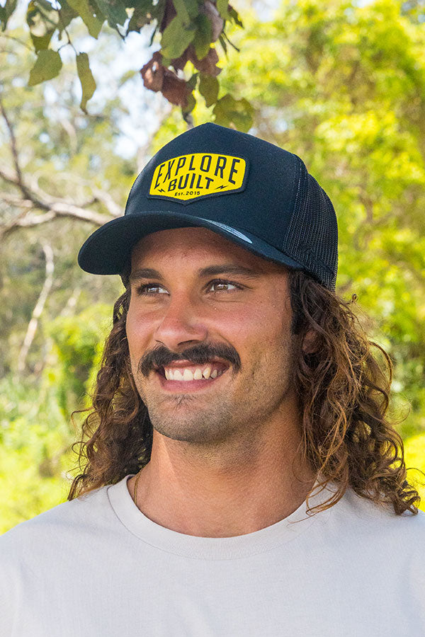 Explore Built Patch Trucker Hat - Black/Yellow