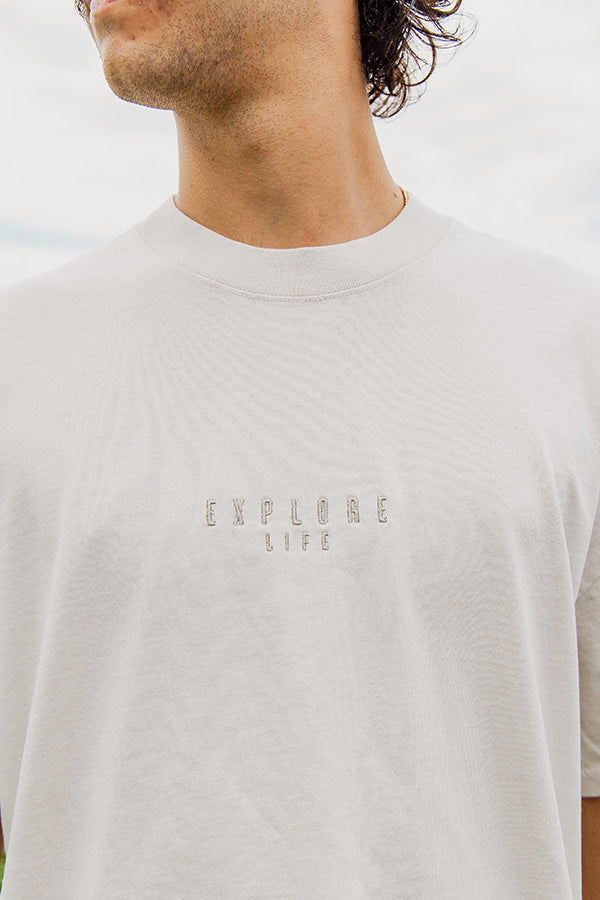 Explore Life Embroidery Tee - Bone