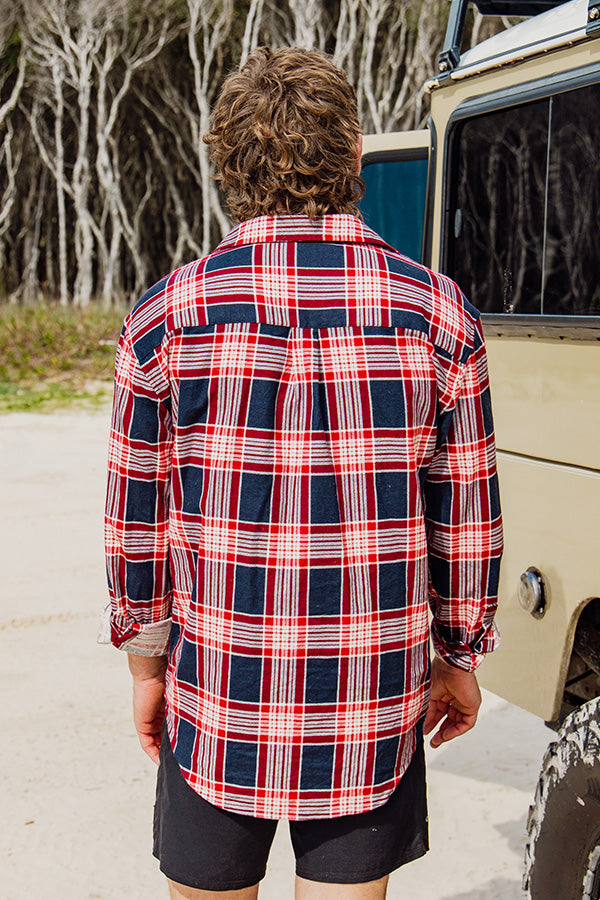 Explore Life Flannel Shirts - Navy/Red