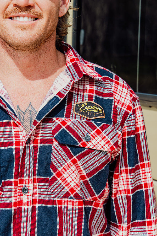 Explore Life Flannel Shirts - Navy/Red